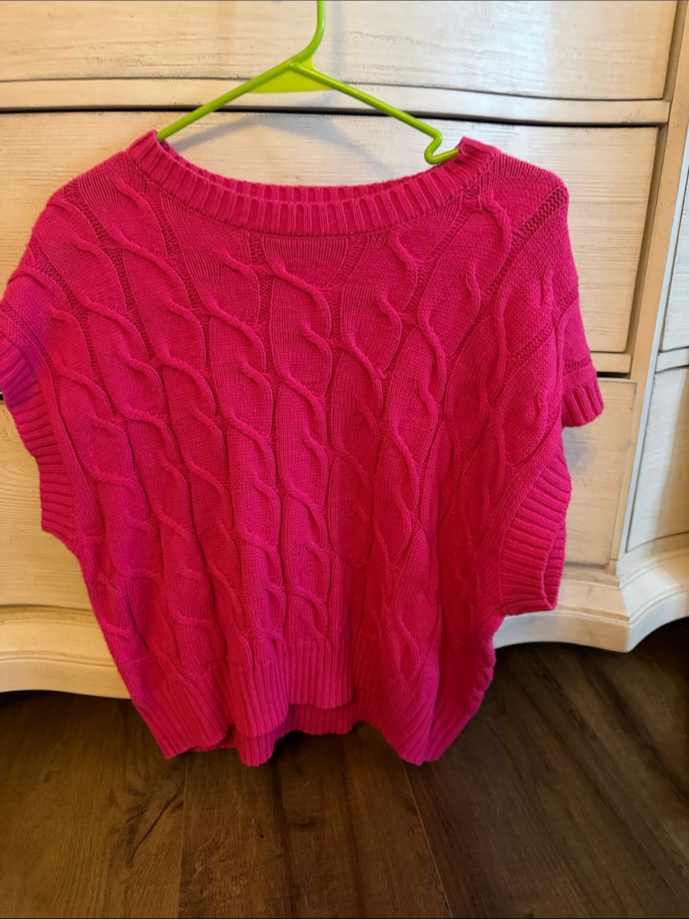 Double Zero Hot Pink Cable-Knit Off-the-Shoulder Sweater